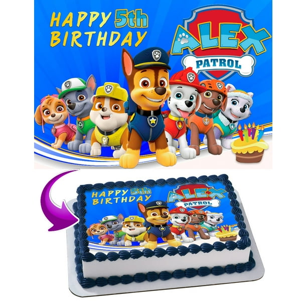 PAW PATROL RECTANGLE EDIBLE CAKE TOPPER DECORATION PERSONALISED